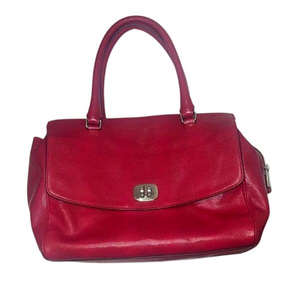 Coach Pinnacle Harper Leather Satchel Bag Shoulder Strap Red Lizard MSRP $695 - Picture 1 of 11